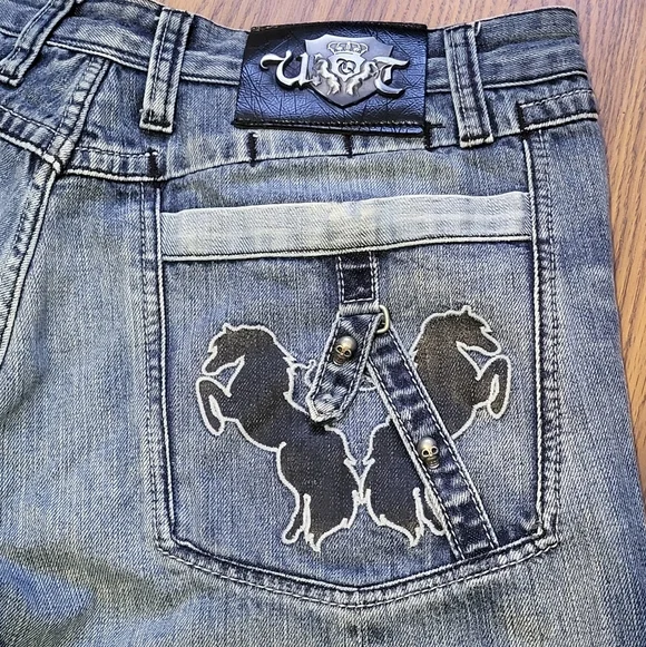 Wooquat 36x32 Men’s Distressed Western Jeans Studded Embroidered Cowboy Bootcut - Picture 14 of 16